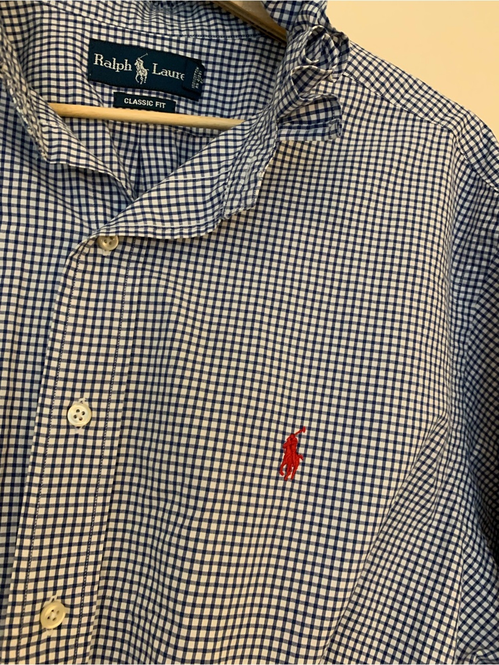 Ralph Lauren Navy and White Gingham Button-Down Shirt with Red Pony - Picture 5 of 7